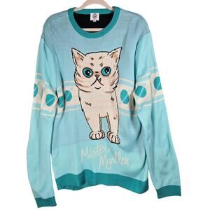 Lil Bub Mister Marbles Sweater Womens 3XL Blue Knit Space Cat Graphic Pullover